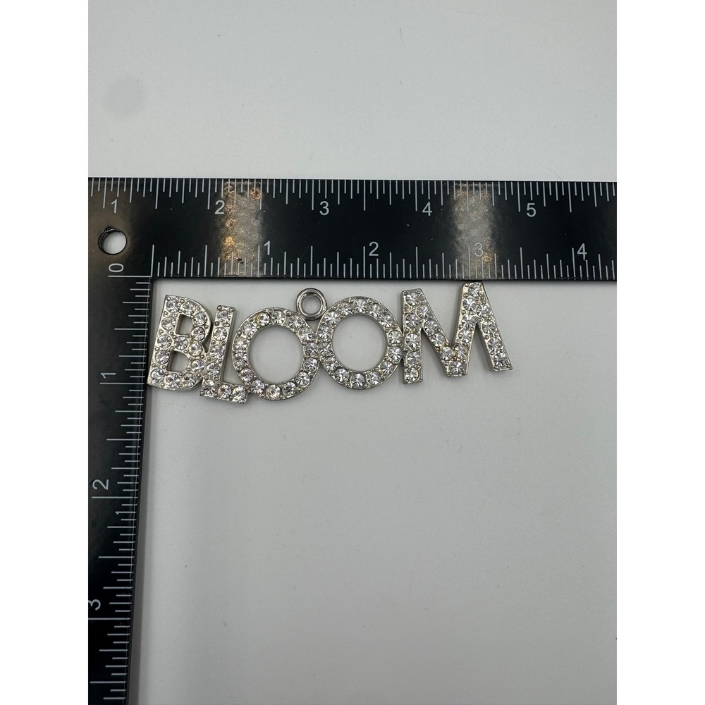 Silver Tone BLOOM Rhinestone Word Pendant‎ Statement Charm Jewelry - Picture 2 of 5